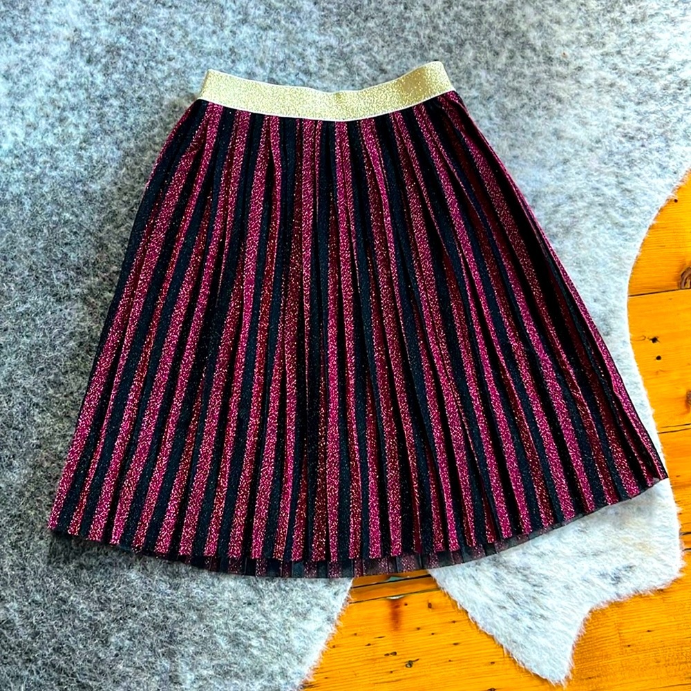 J.Crew Crewcuts Girls' Burgundy Stripe Pleated Midi Holiday Pull-On Skirt—XS - Picture 2 of 8